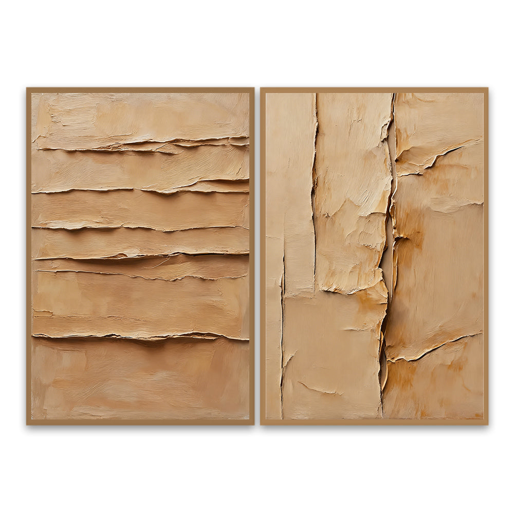 Desert Layer Texture Theme Painting – Modern Abstract Style Handmade Texture Wall Art (Set of 2)