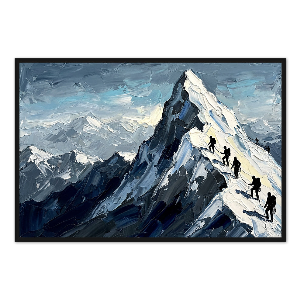 Climbers of the Peak – Impressionist Alpine Adventure Oil-Style Artwork Handcrafted Painting