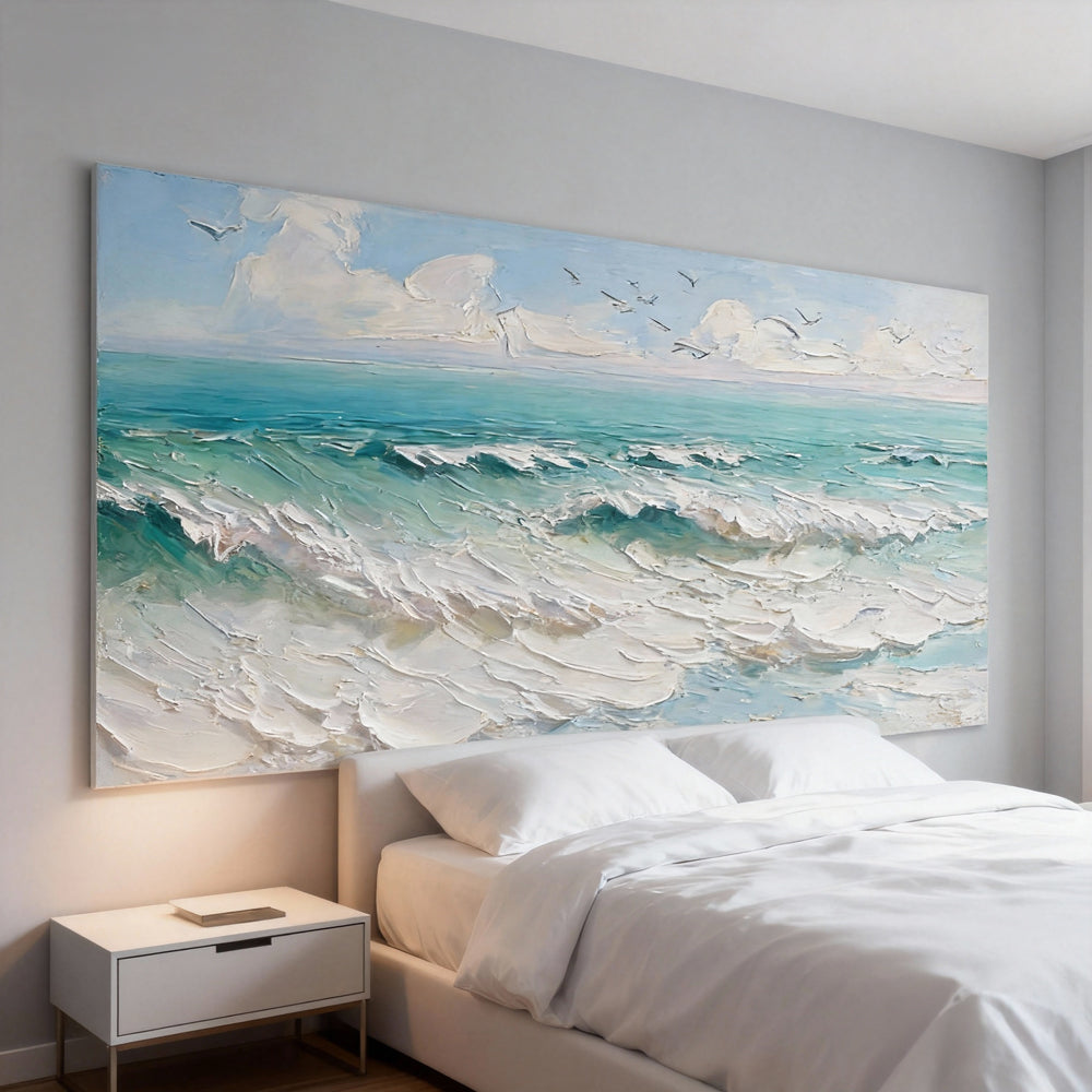 Ocean Breeze – Textured Seascape Handcrafted Oil Painting – Abstract Expressionist Style Wall Art