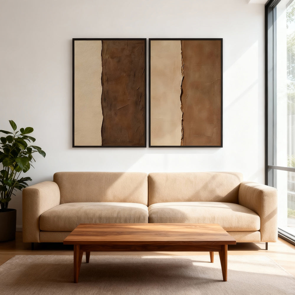 Set of 2 Textured Abstract Canvas Art – Modern Minimalist Style Texture Wall Art Paintings