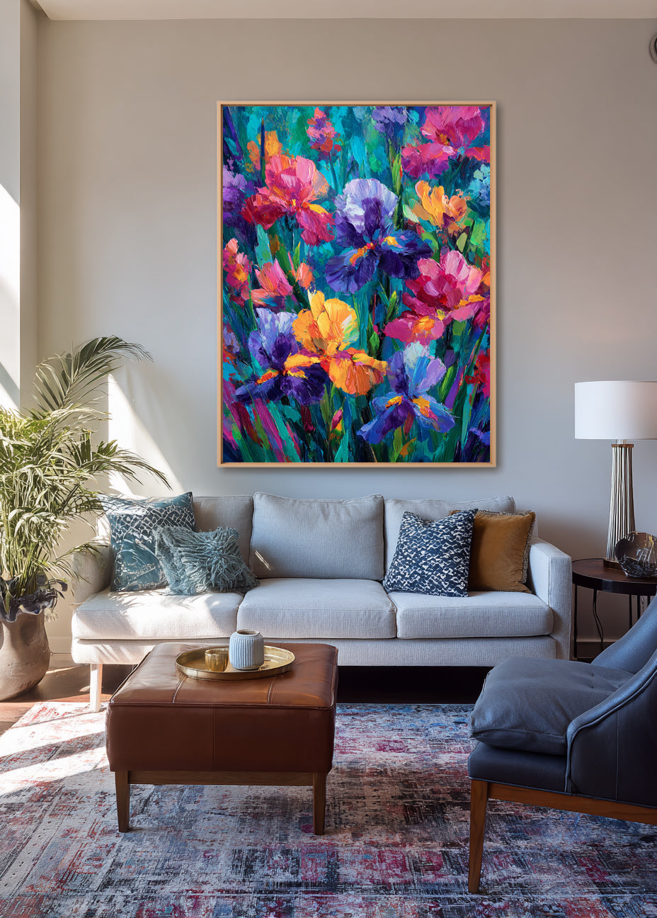 Symphony of Irises Colorful Impressionist Flower Canvas Handcrafted Painting