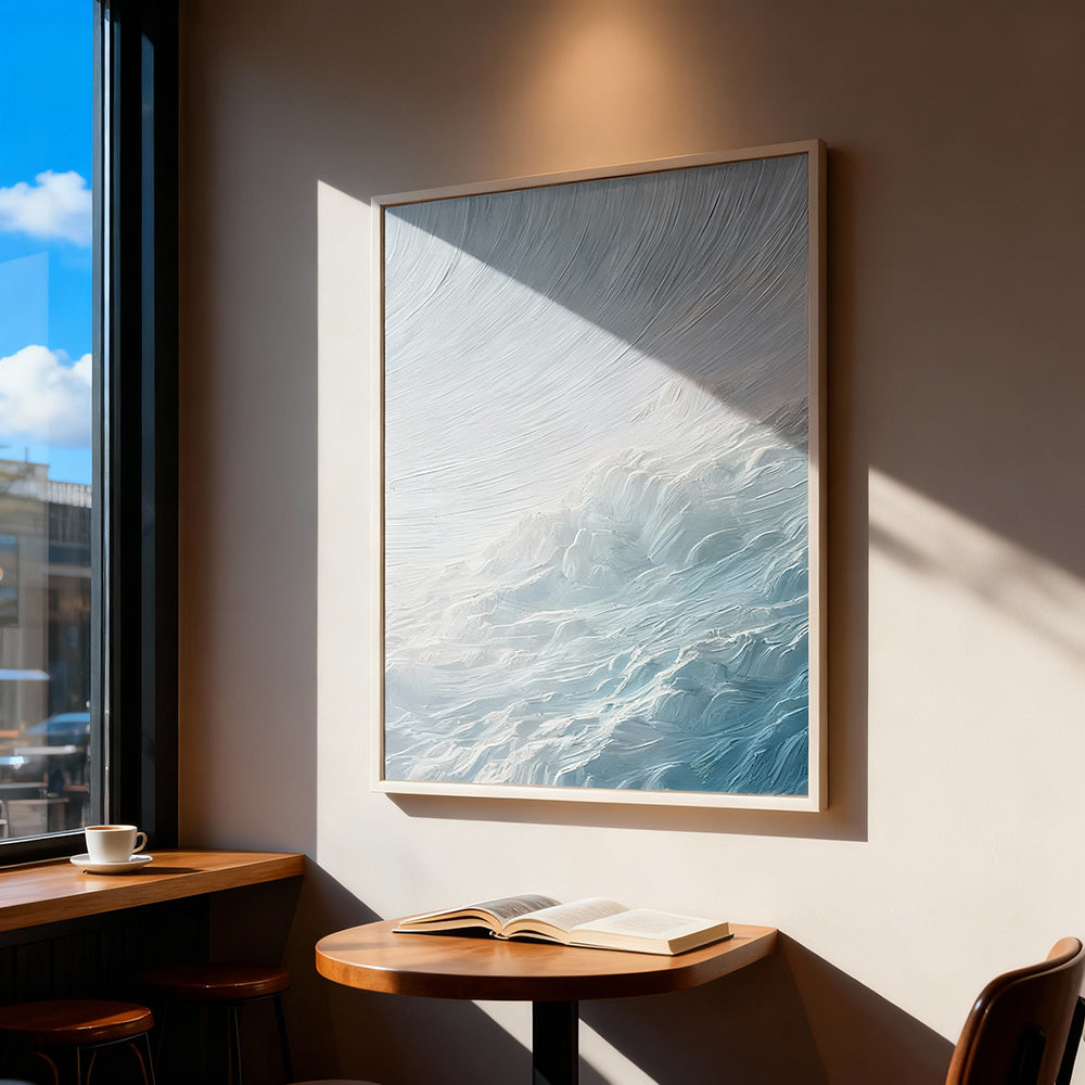 Dreamy Clouds – Minimalist Abstract Texture Painting in Gradient Blue Tones, Soft Sky and Mist Elements