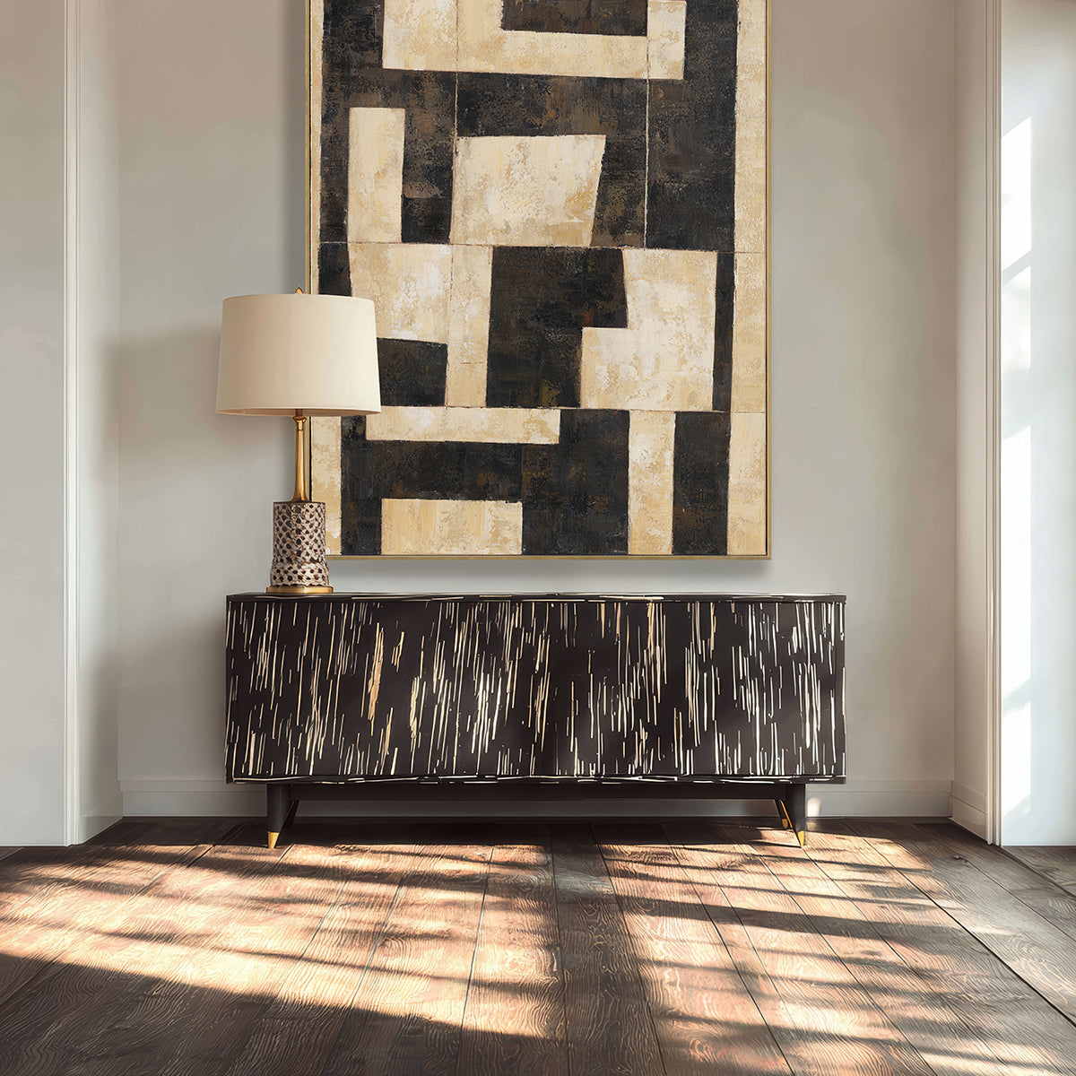 Handcrafted Painting Wall Art Textured Abstract Geometric Blocks
