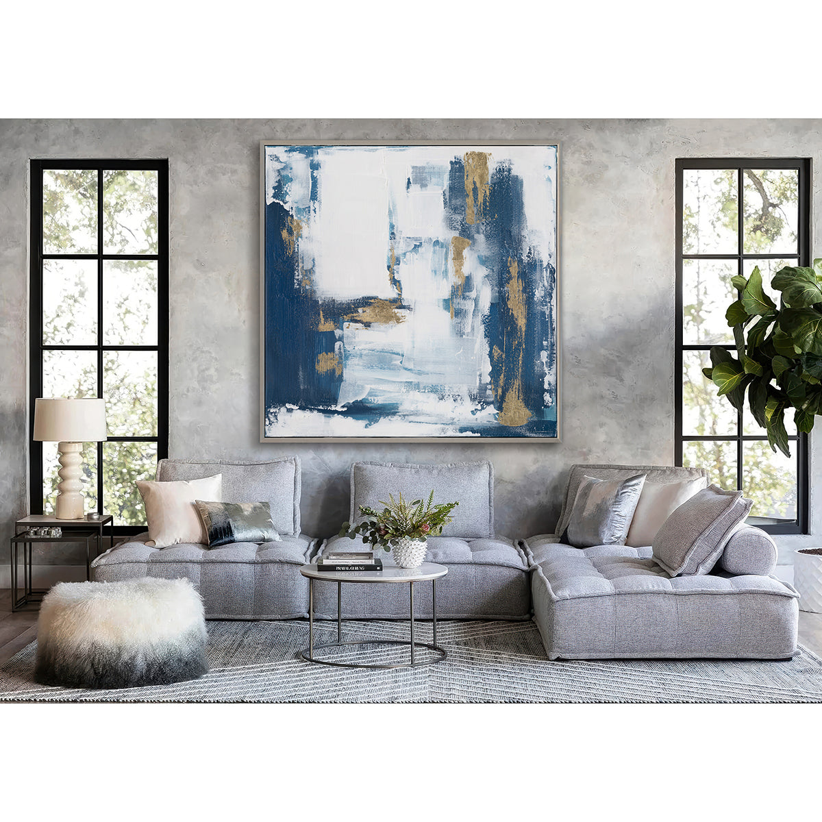 Bold navy strokes with golden accents evoke strength, elegance, and modern abstract luxury.