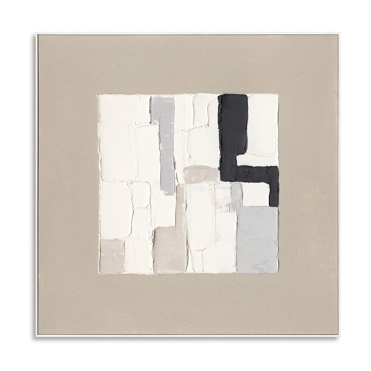 Bold monochrome blocks create striking balance, blending minimalism with timeless abstract elegance