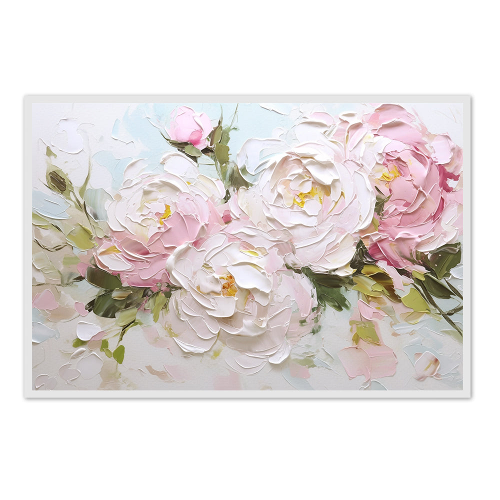 Peony Floral Palette Knife Painting, Handcrafted Oil Painting, Elegant Wall Art