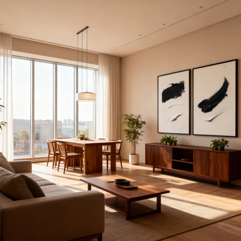 Monochrome Brushstroke Duo – Minimalist Abstract Style Handmade Oil Painting Wall Art (Set of 2)