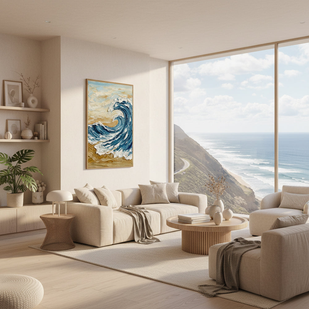 Rising Ocean Force | Modern Impasto Seascape Style Hand-Painted Oil Painting Wall Art