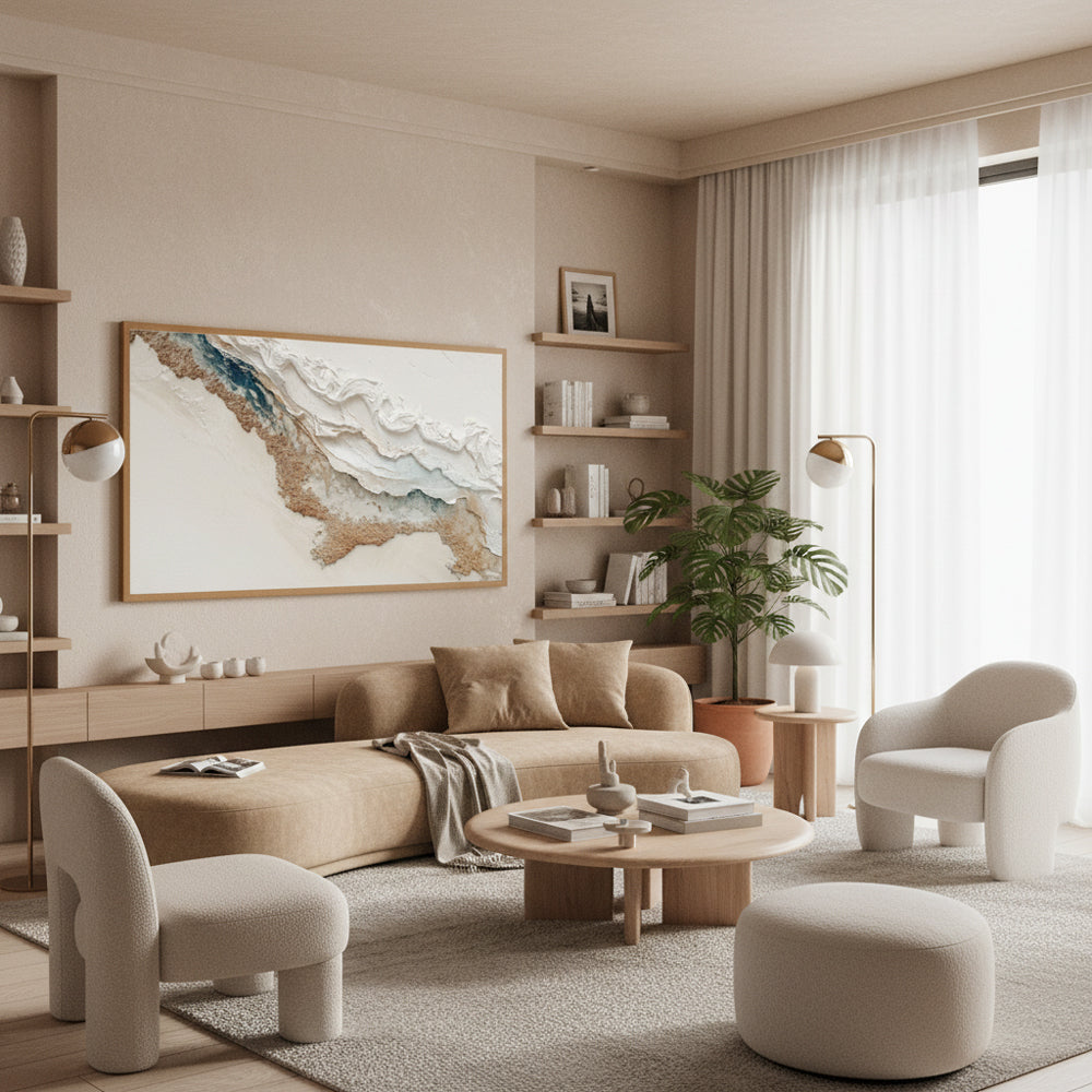 Coastal Drift Contours – Modern Abstract Textured Hand-Painted Oil Wall Art