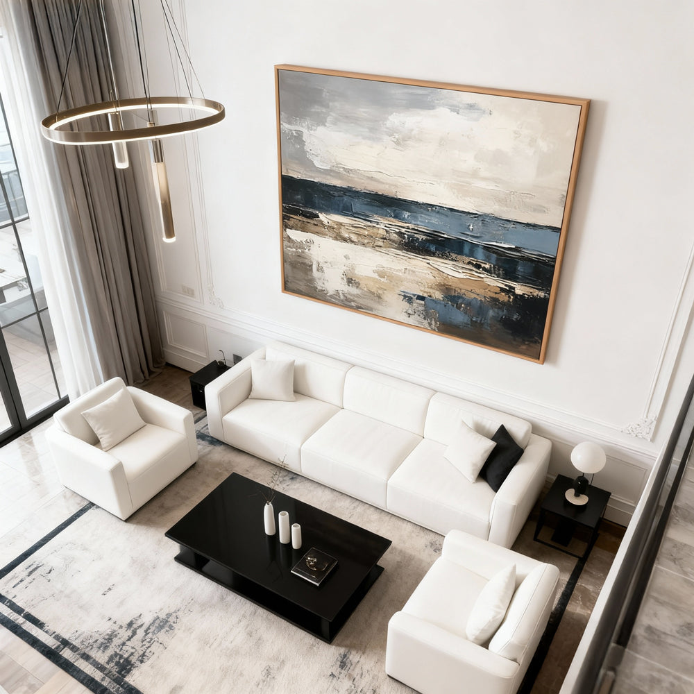 Coastal Horizon Theme Painting – Modern Abstract Style Handmade Oil Painting Wall Art