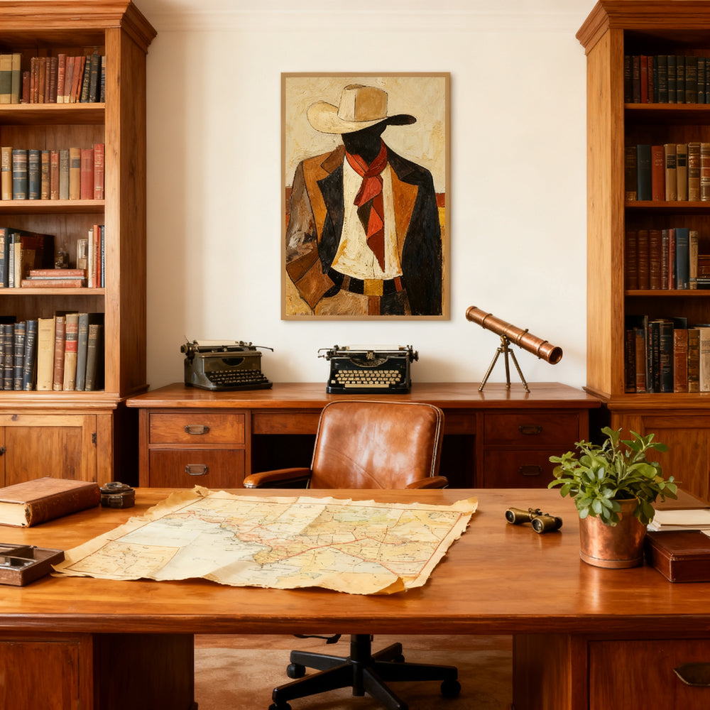 Western Cowboy Silhouette – Modern Abstract Figurative Handmade Oil Painting Wall Art