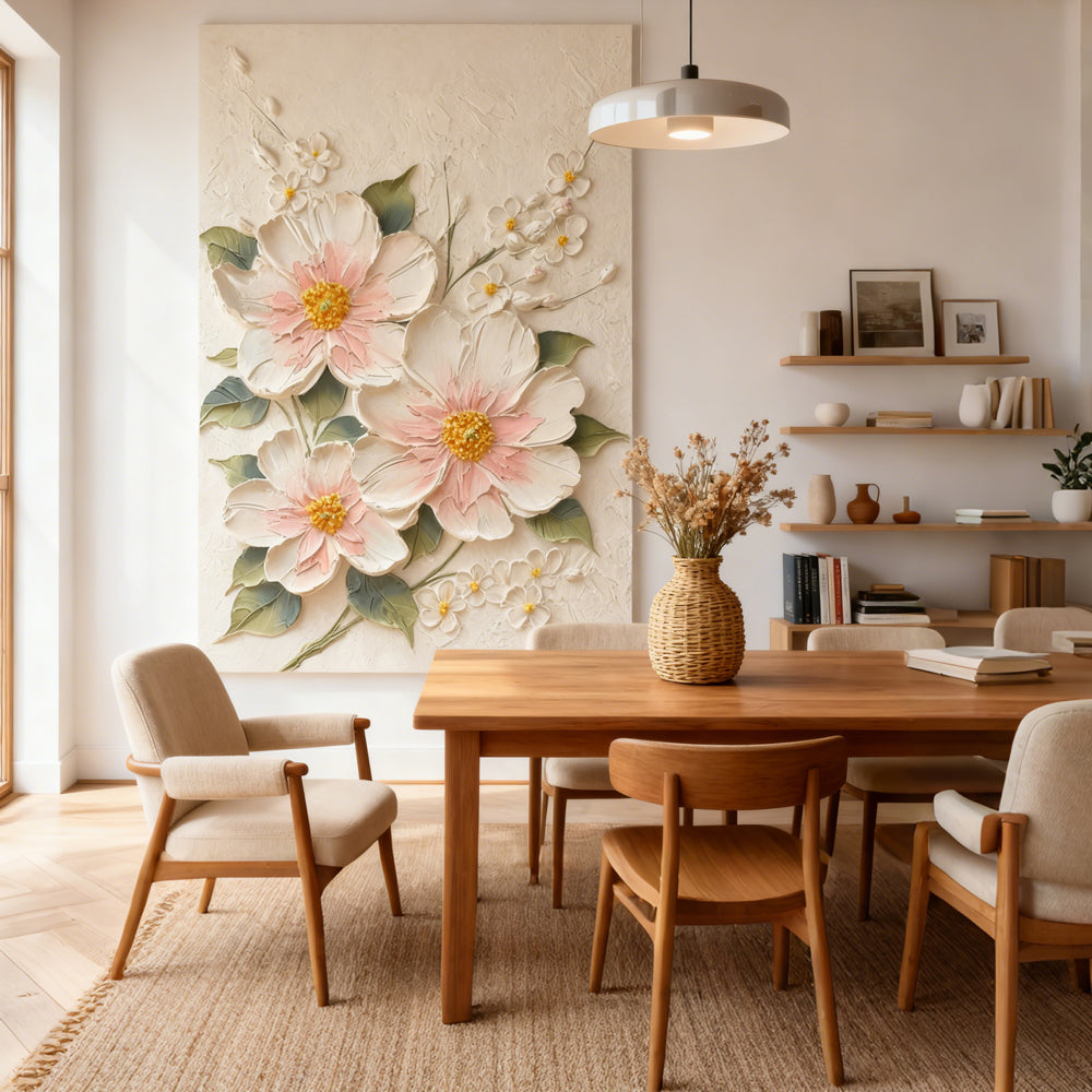 Blossoming Harmony Floral Texture Art – Impressionistic Style Handmade Oil Painting Wall Art