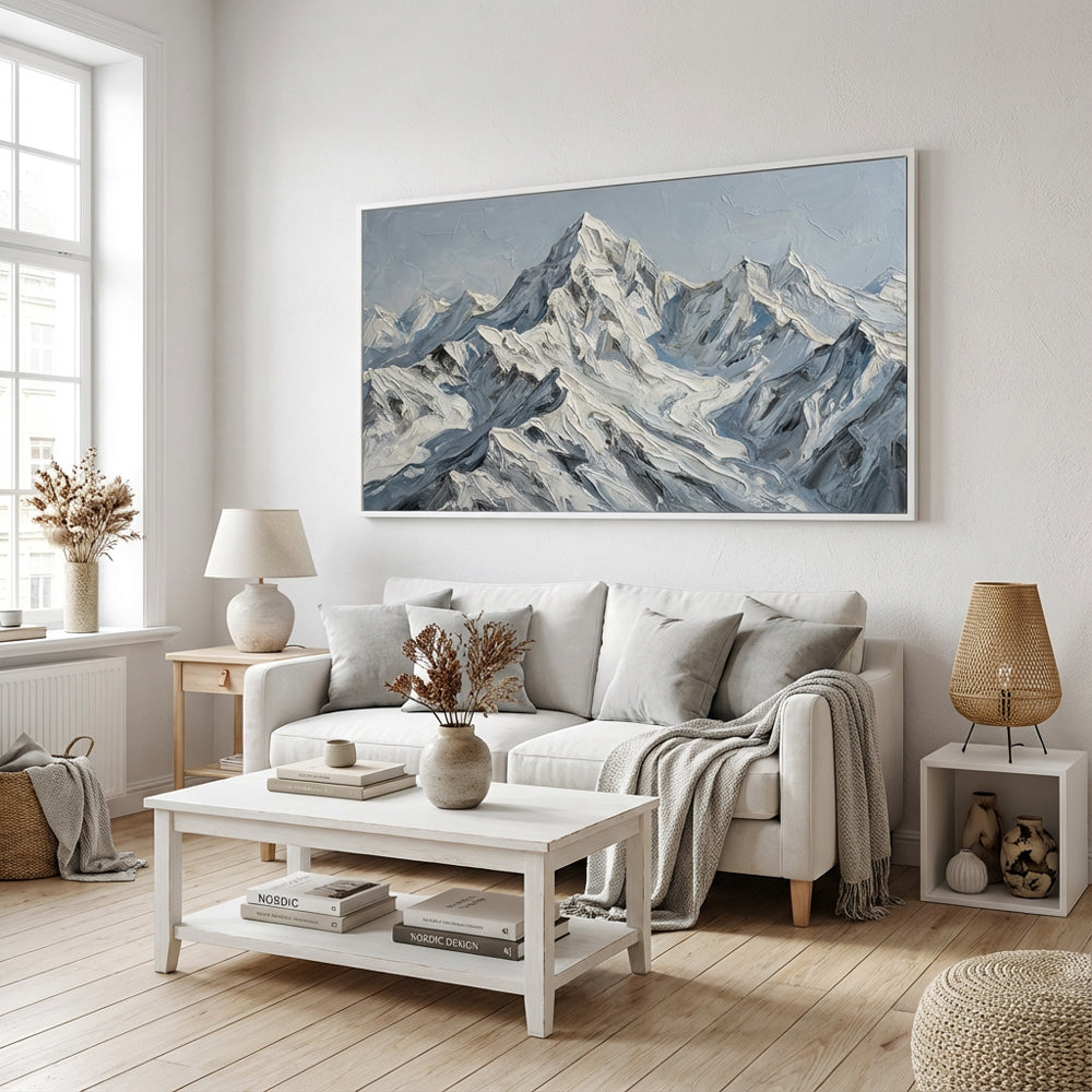 Crest of the Silent Range – Impressionist Snow Mountain Oil-Style Artwork Handcrafted Painting