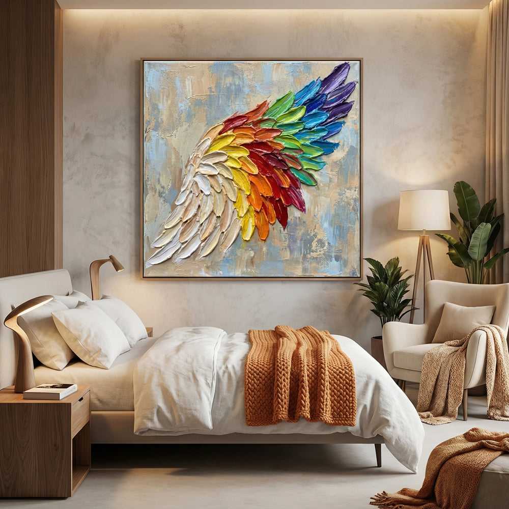 Rainbow Wing Harmony | Contemporary Abstract Palette Knife Handmade Oil Painting Wall Art