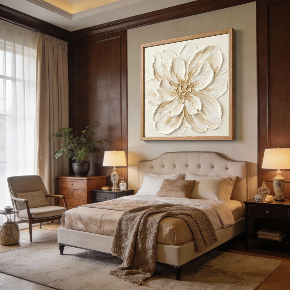 Ivory Bloom Reverie – Modern Textured Floral Hand-Painted Oil Painting Wall Art