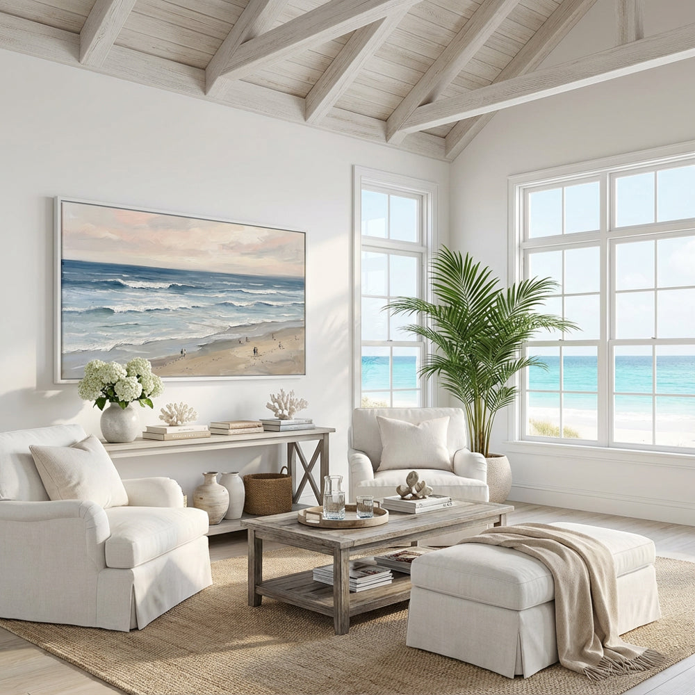 Endless Shoreline Calm | Contemporary Minimal Seascape Style Hand-Painted Oil Painting Wall Art