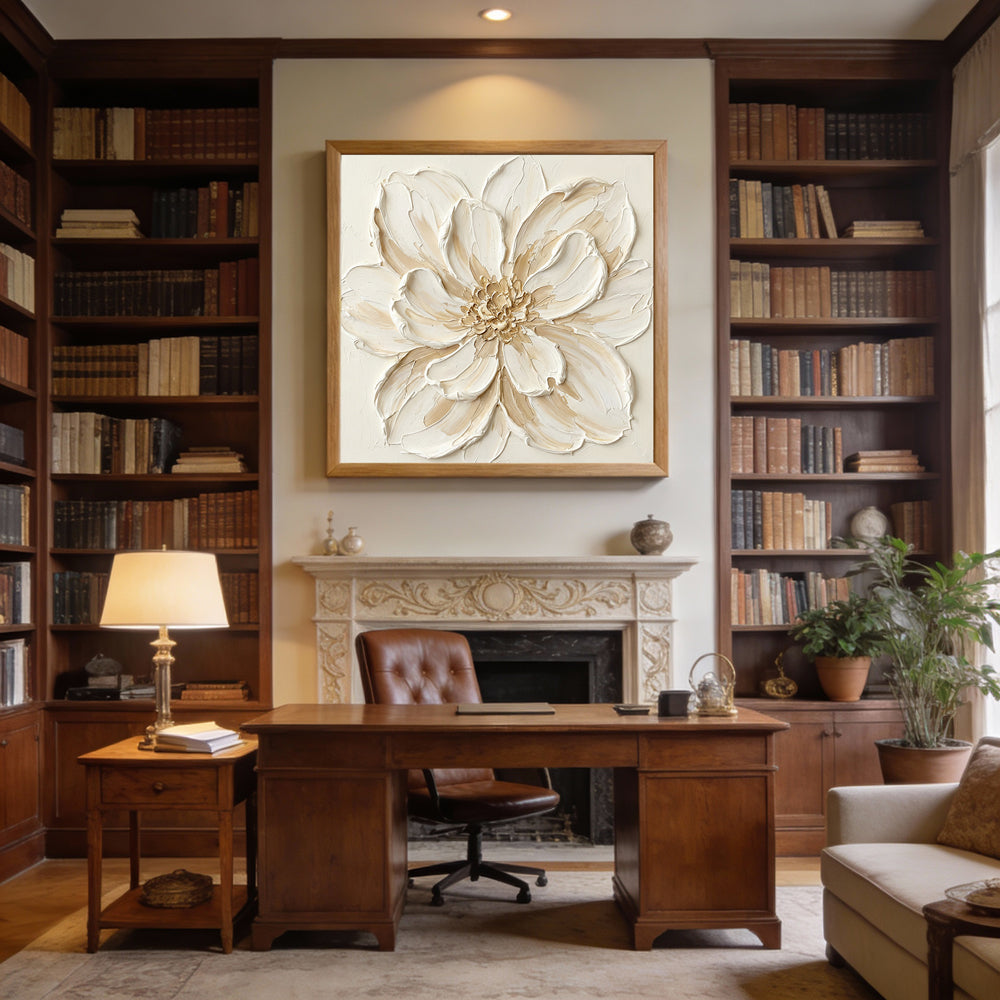 Ivory Bloom Reverie – Modern Textured Floral Hand-Painted Oil Painting Wall Art