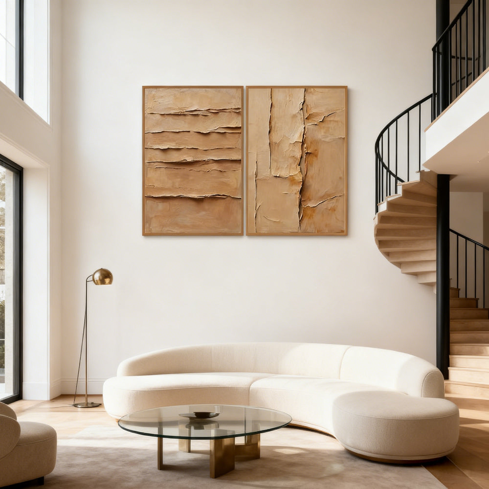 Desert Layer Texture Theme Painting – Modern Abstract Style Handmade Texture Wall Art (Set of 2)