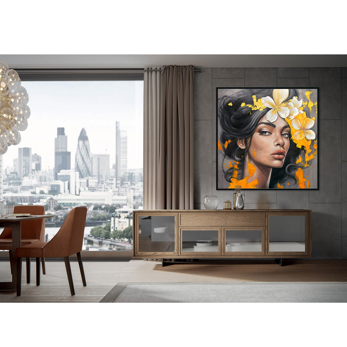 Floral Elegance Handcrafted Modern Realism with Abstract Expressionism