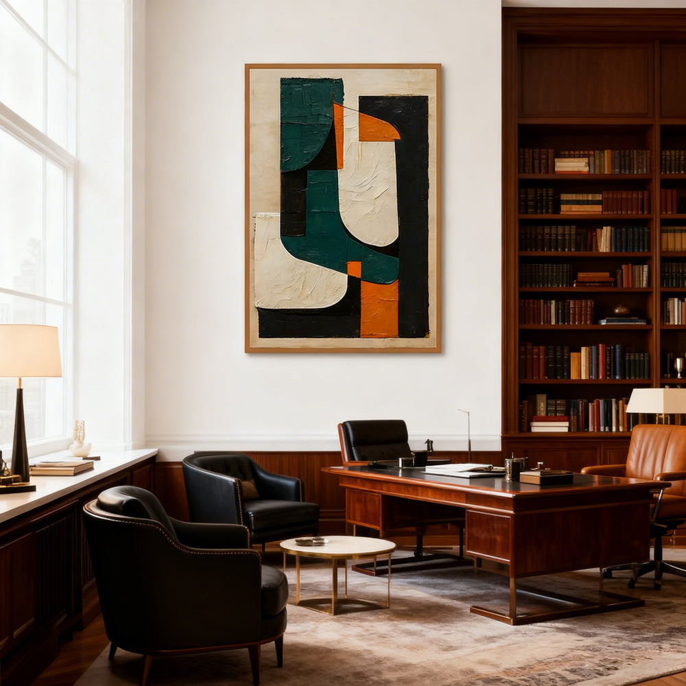 Geometric Blocks Theme Painting – Modern Abstract Style Handmade Oil Painting Wall Art