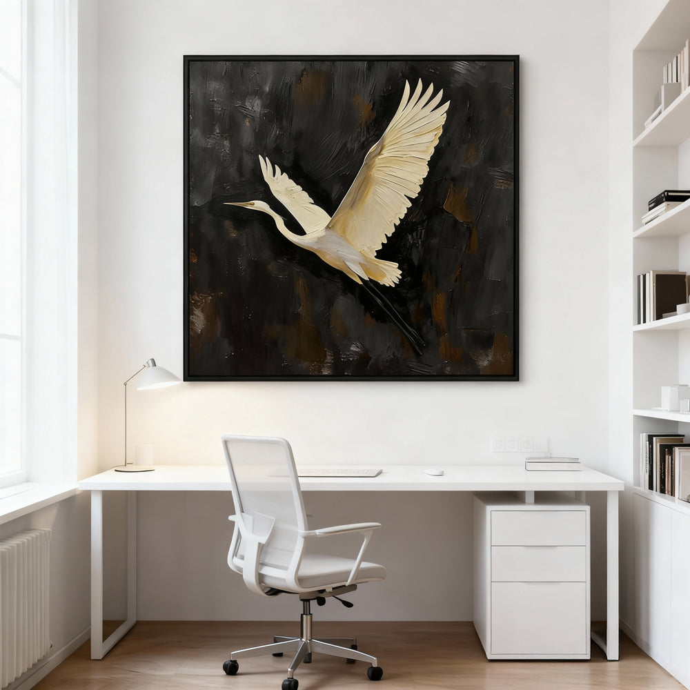 Flying Crane Theme Painting – Modern Realistic Style Handmade Oil Painting Wall Art