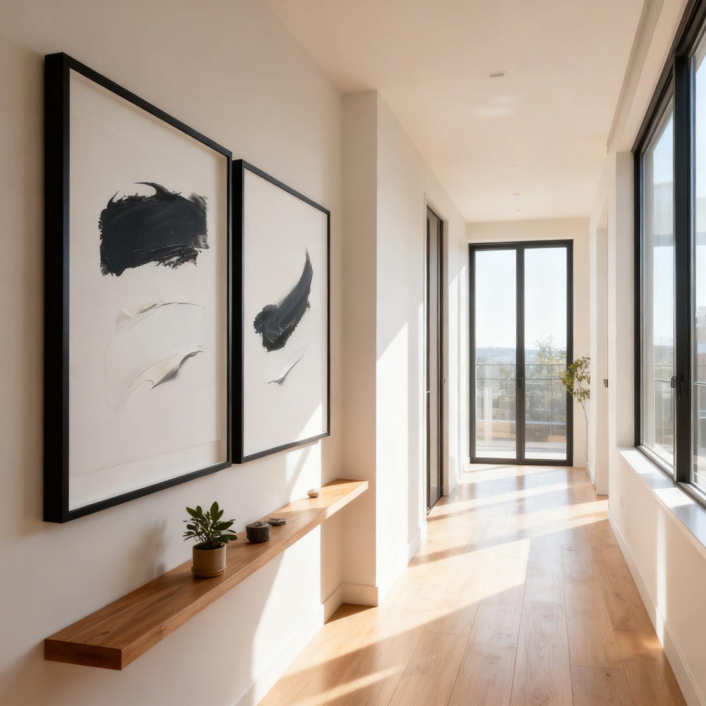 Monochrome Brushstroke Duo – Minimalist Abstract Style Handmade Oil Painting Wall Art (Set of 2)