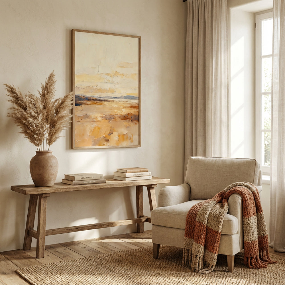 Golden Desert Horizon – Impressionist Style Landscape Handmade Painting