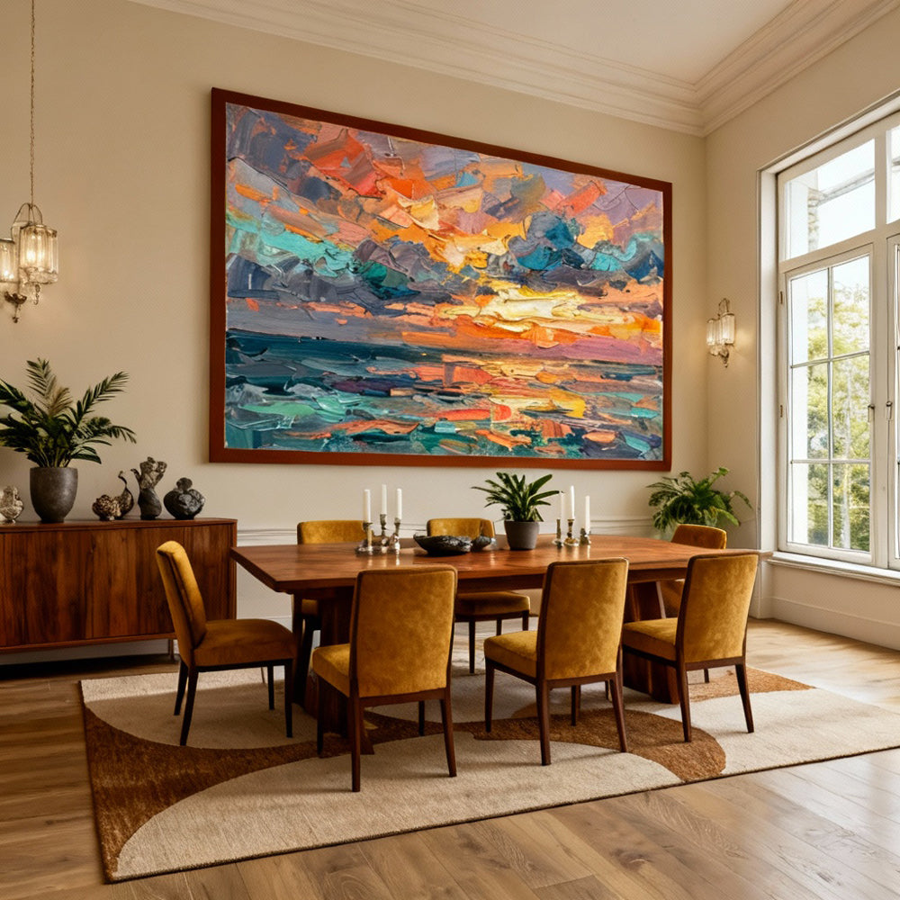 Tidal Horizon Glow – Modern Impressionist Hand-Painted Seascape Oil Painting Wall Art