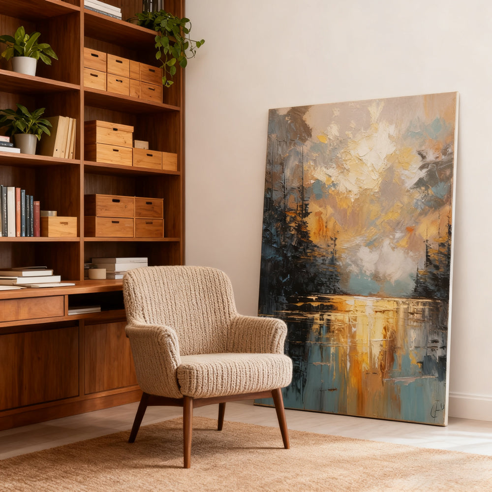 Sunlit Forest Reflections – Impressionist Textured Hand-Painted Oil Wall Art