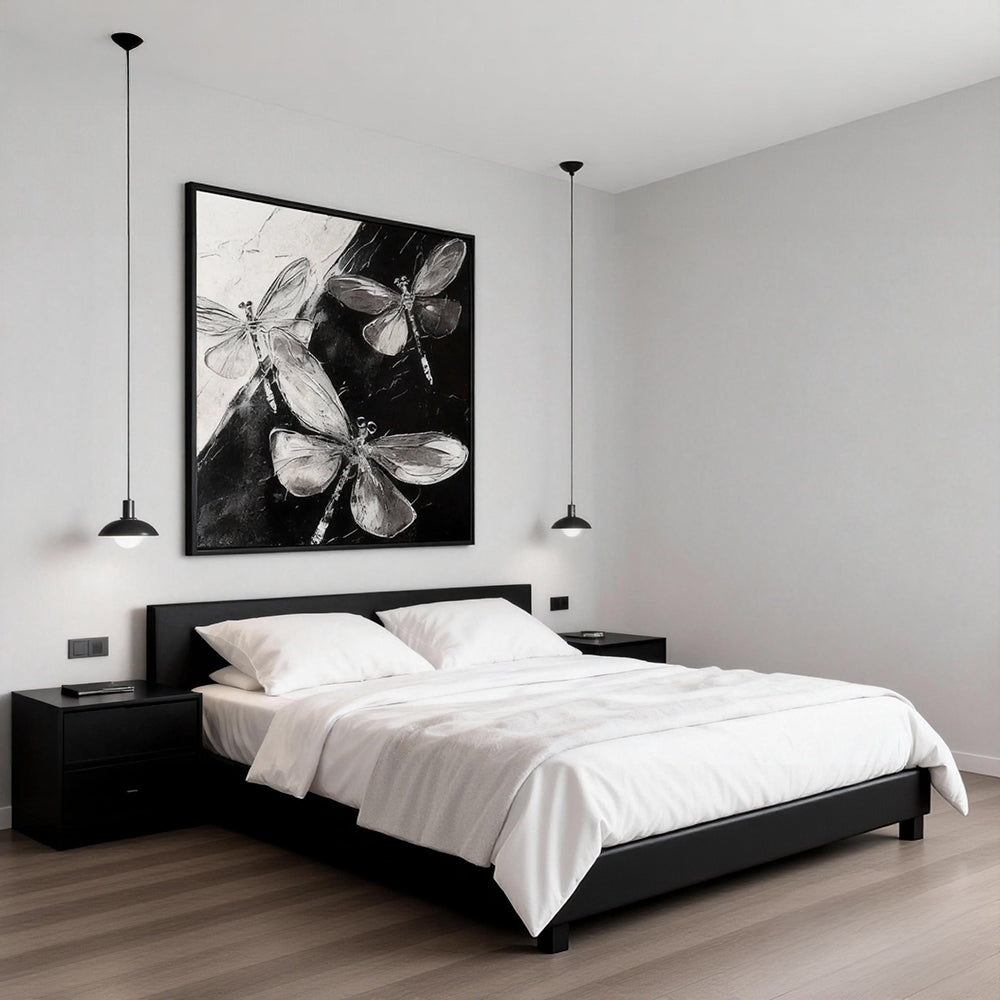 Dance of Shadows – Modern Minimalist Insect Theme Handmade Oil Painting Wall Art