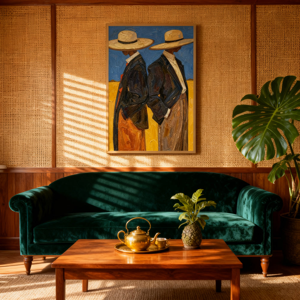 Dual Cowboys Back-to-Back – Modern Figurative Style Handmade Oil Painting Wall Art