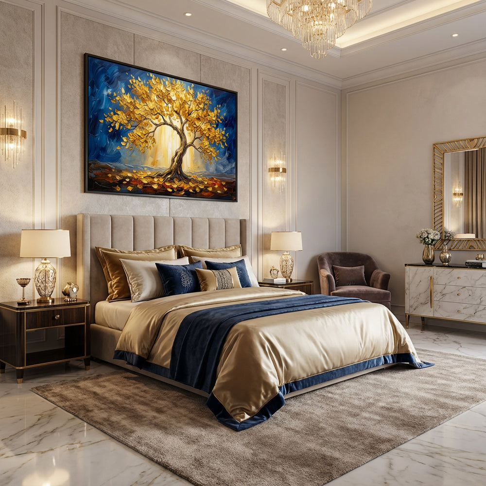 Golden Tree of Light | Modern Abstract Landscape Style Hand-Painted Oil Painting Wall Art