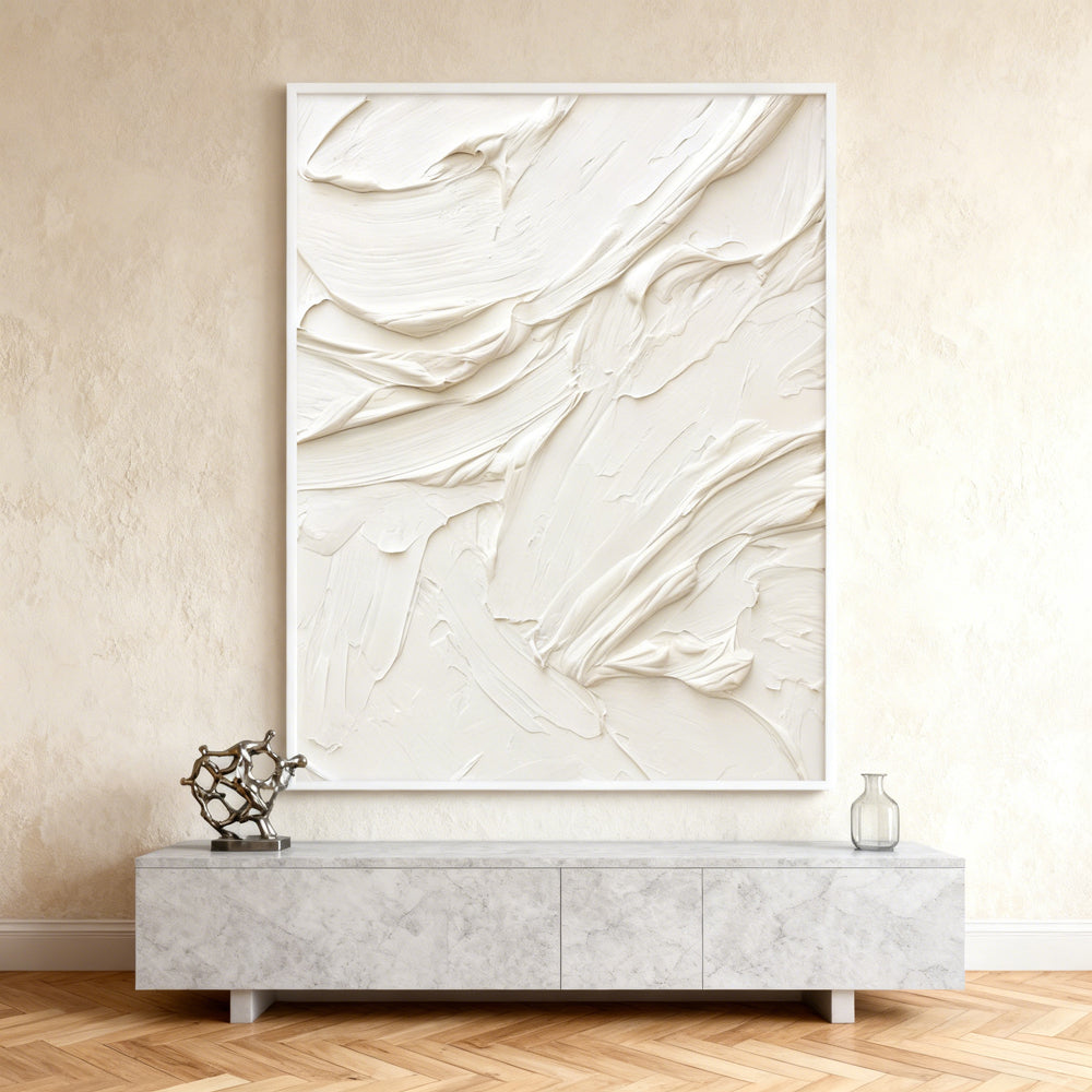 Abstract White Oil Painting, Textured Style, Wall Art