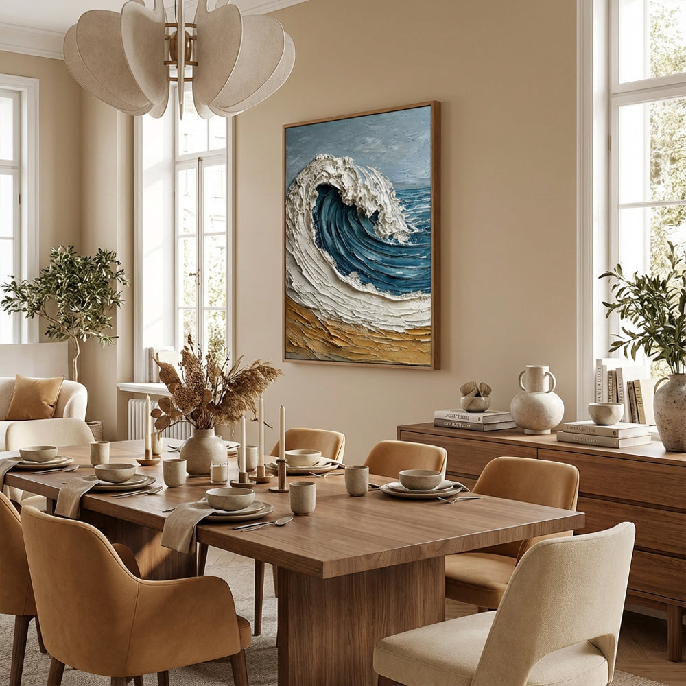 Rising Ocean Force | Modern Impasto Seascape Style Hand-Painted Oil Painting Wall Art