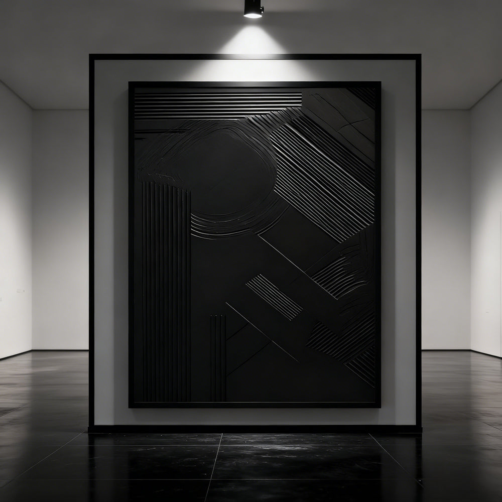 Geometric Rhythm Black | Minimalist Relief Texture | Modern Wall Art