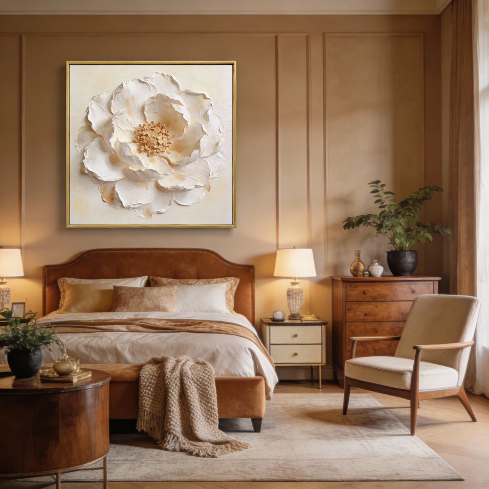 Silent Petal Harmony – Contemporary Floral Textured Hand-Painted Oil Painting Wall Art