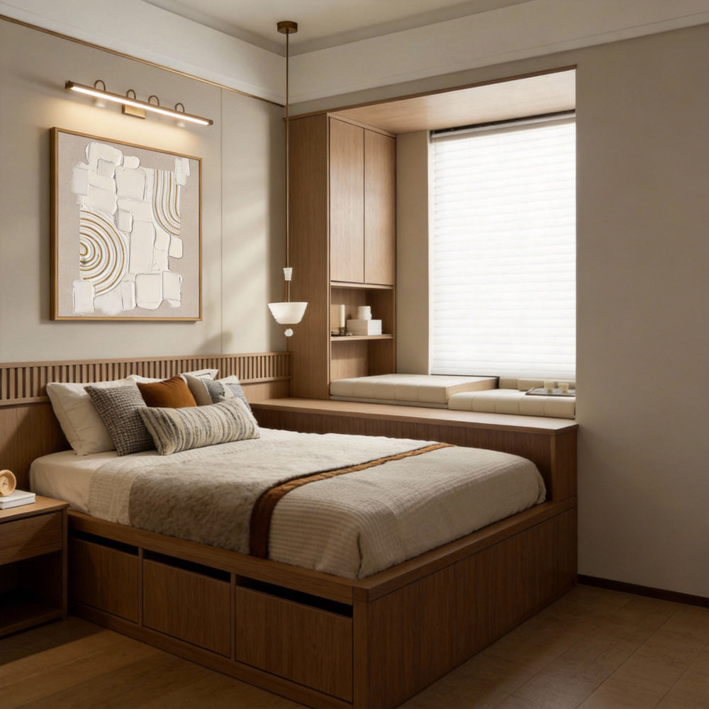 Original handmade texture art, crafted with plaster and golden lines, adding unique depth and serene modern Wabi-Sabi charm.-square canvas