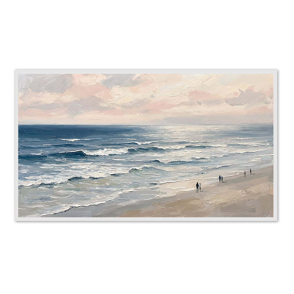 Coastal Serenity Walk | Modern Impressionist Seascape Style Hand-Painted Oil Painting Wall Art