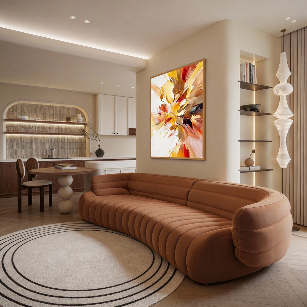 Radiant Bloom – Modern Abstract Floral Style Handmade Oil Painting Wall Art-Portrait Orientation