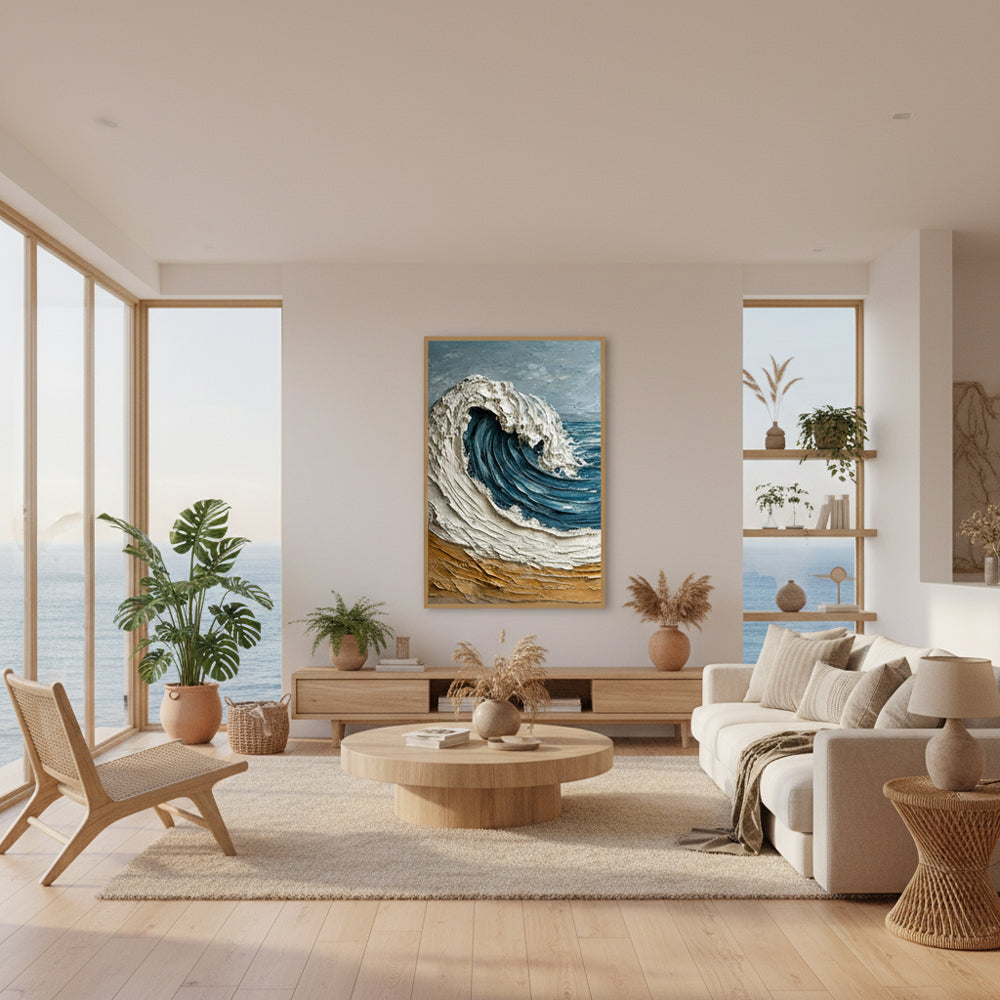 Rising Ocean Force | Modern Impasto Seascape Style Hand-Painted Oil Painting Wall Art