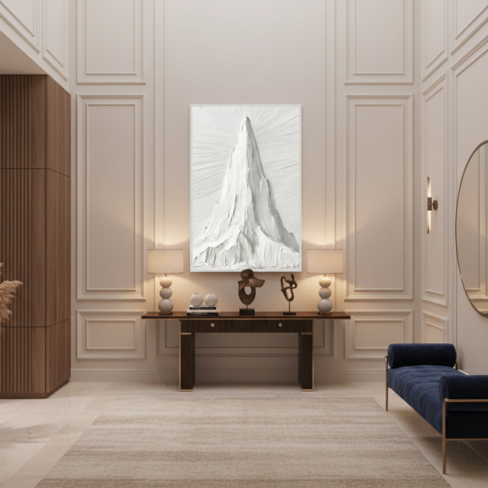 White Mountain Peak Theme Painting – Modern Minimalist Style Handmade Texture Wall Art