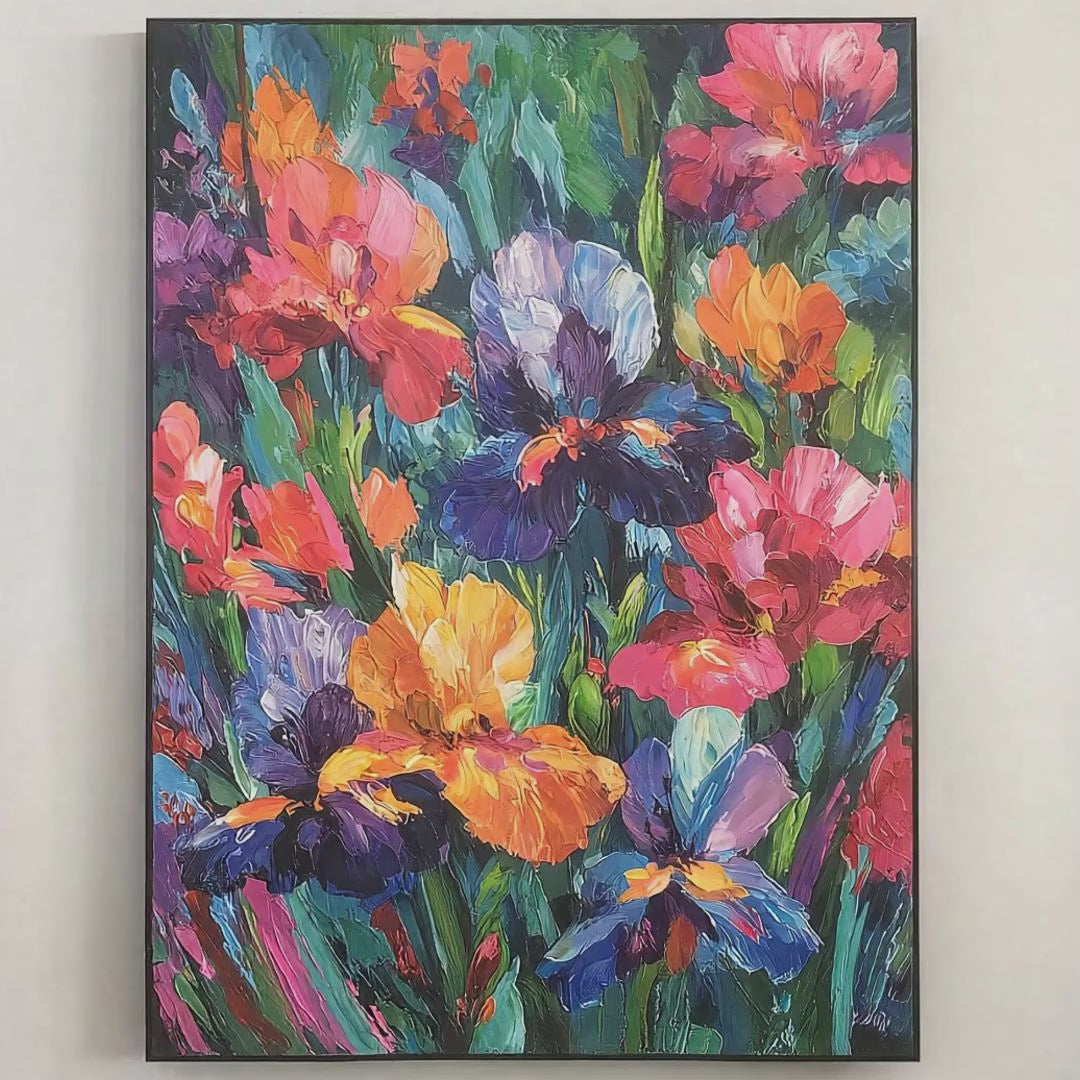 Symphony of Irises Colorful Impressionist Flower Canvas Handcrafted Painting