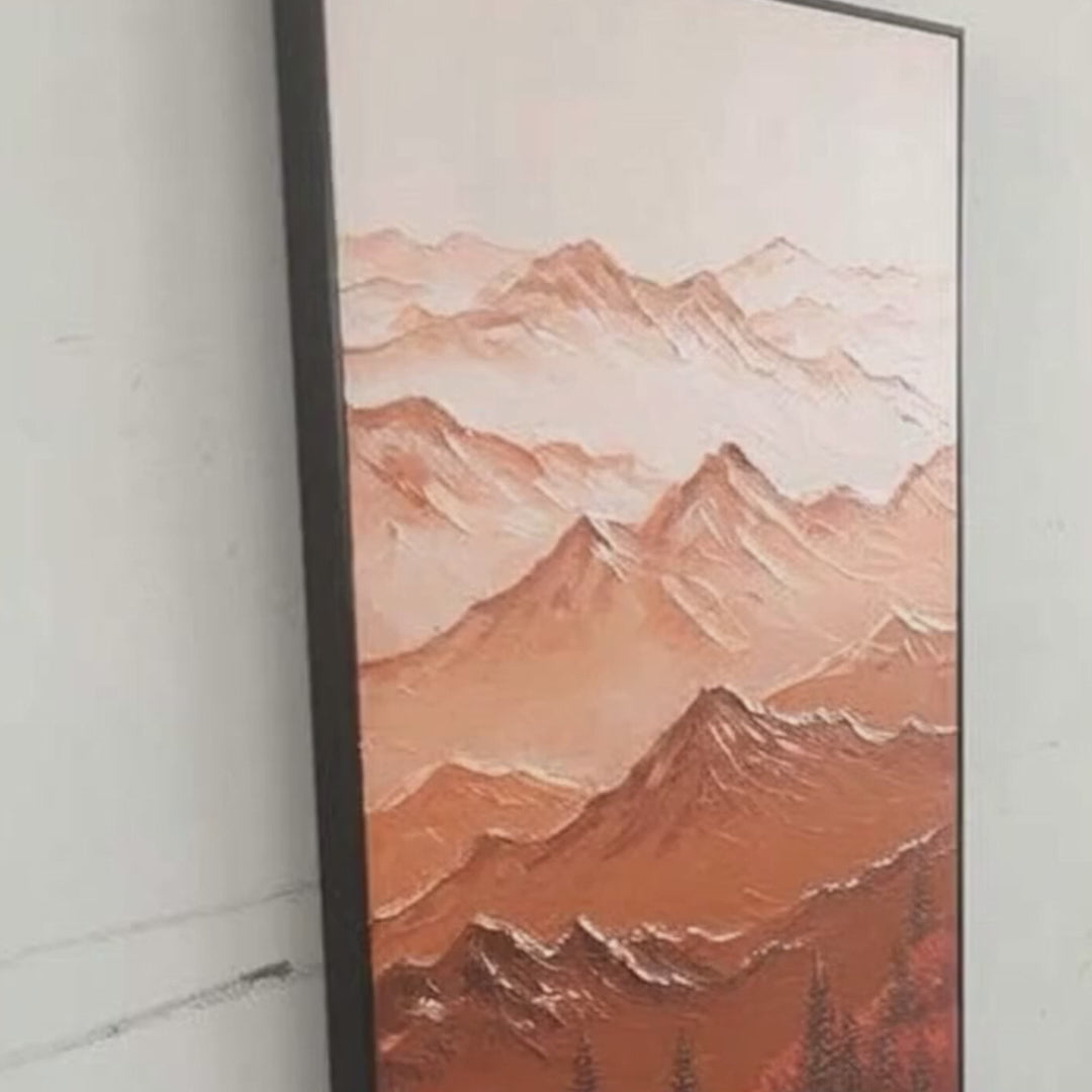 Majestic Mountain Serenity – Abstract Texture Landscape in Warm Earth Tones, Layered Peaks and Forest Elements