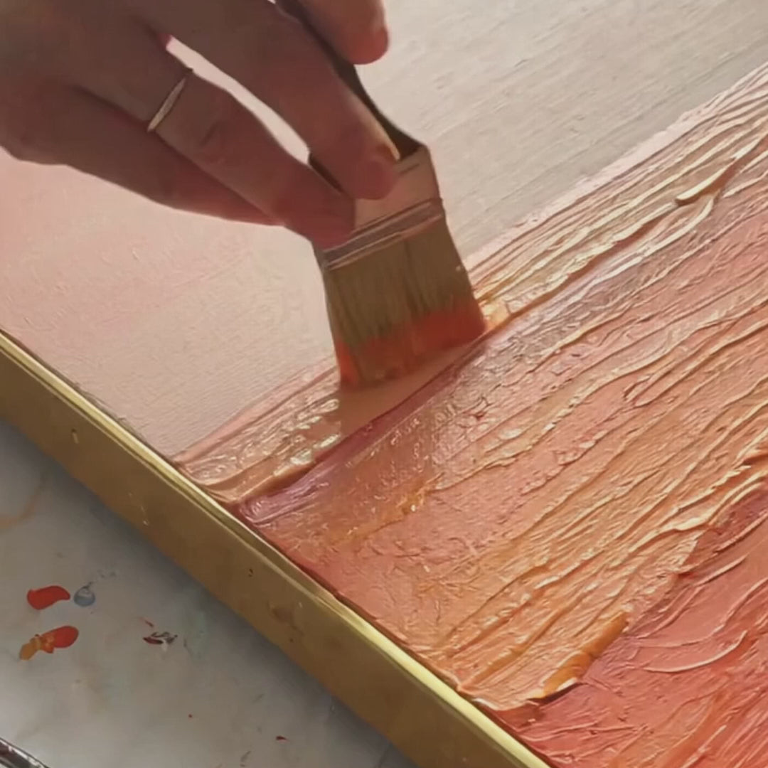 Sunrise Harmony – Abstract Texture Landscape in Warm Orange Tones, Sunset Over Waves