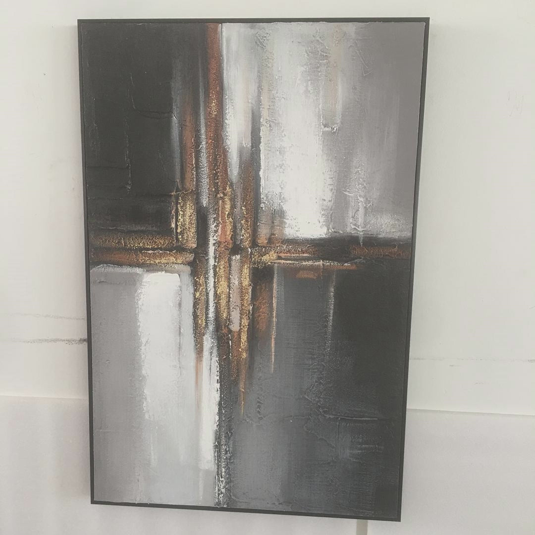 Handcrafted Elegance Golden Glow and Ink Shadow Harmony Painting