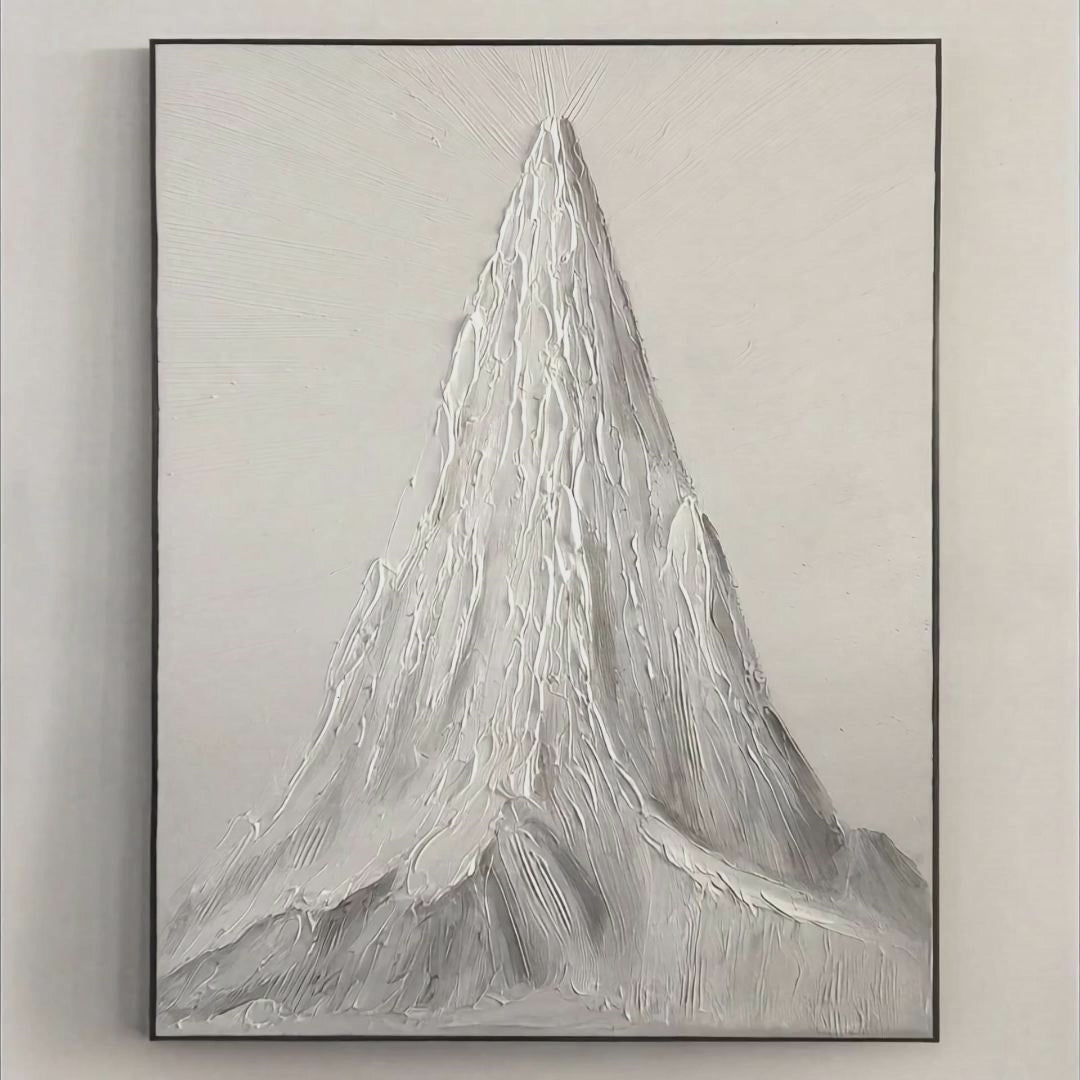 White Mountain Peak Theme Painting – Modern Minimalist Style Handmade Texture Wall Art